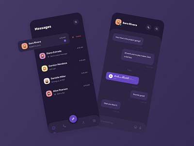 Messaging app app application chat chat app dark app dark ui messages messaging app purple voice message
