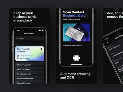 Bizdeck app black business card dark interaction ios mobile app ui ux visual design