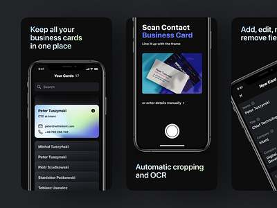 Bizdeck app black business card dark interaction ios mobile app ui ux visual design