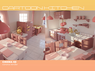 Hyper realistic cartoon kitchen 3d art 3dart 3dmodeing blender cinema4d corona coronarender design illustraion kitchen lightening lights lowpoly lowpolyart pink rustedpixel tutorial