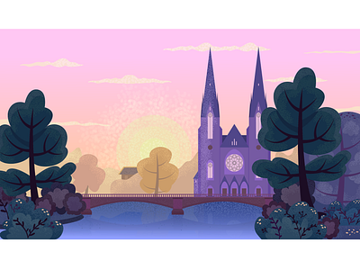 Landscape composition design evening grid illustration landscape noise sunset travel tree