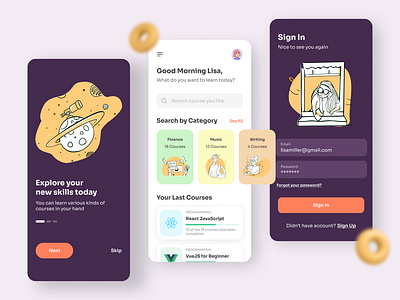 Online Courses Mobile App Exploration app app design figma illustration login mobile design onboarding online course sign in skills ui userinterface ux