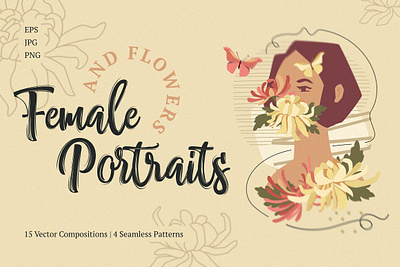 Female Portraits And Flowers art background clipart collection design female female character floral flower flowers graphic design graphics illustration illustrations portrait poster shape stories vector watercolor