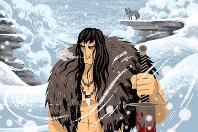 Conan barbarian blood brushes character characterdesign comics conan drawing graphic illustration mountains photoshop snow sword texture wolf