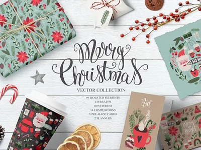 Merry Christmas Vector set asset assets christmas compositions design floral floral wreath flowers graphic aset graphic assets graphics graphics assets graphics collection greeting card illustration merry christmas paatterns pattern seamless pattern vector