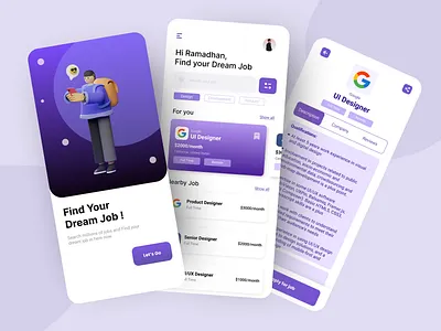 Job Finder Mobile App app clean app clean ui concept finder finder job illustration job job application job finder job finder app job listing jobs jobseeker mobile mobile app mobile design mobile ui search job