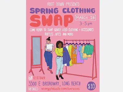SPRING CLOTHING SWAP flyer flyer artwork flyer design illustration spring clothing swap spring clothing swap swapping used clothes