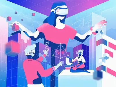 VR World Illustration augmented reality characters cover cover art hero illustration hero section illustration illustrations people vector art virtual reality