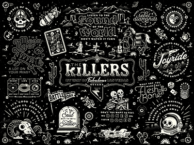 The Music of The Killers bones cards cowboy desert flowers horse killers las vegas moon music nevada night skeleton skull space stars sun