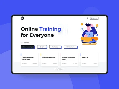 STUDY ONL - Online Training Website UI banner design first screen illustration online training site study ui website website design