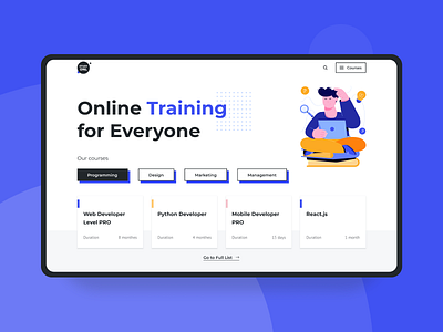 STUDY ONL - Online Training Website UI banner design first screen illustration online training site study ui website website design