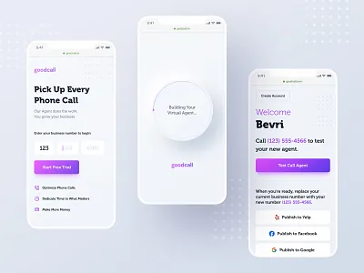 Goodcall ai app artificial intelligence assistant goodcall ios mobile neumorphic odf ondeck smb ui ux virtual web app