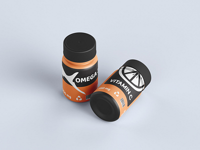 Plastic Jar of vitamins black and orange design design ideas graphic graphic design graphicdesign health healthy jar label logo omega 3 packaging design pills plastic plastic jar products visual design vitamin c vitamins