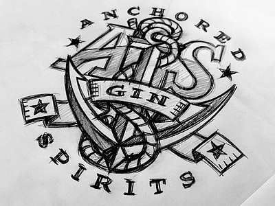 Anchored Spirits Gin Concept anchor branding custom design hand drawn illustration logo ribbon rope spirit star typography