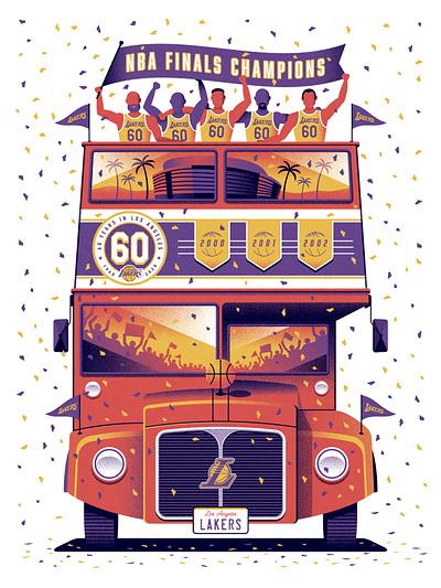 L.A. Lakers NBA Champions Poster bus dan kuhlken dkng dkng studios double decker double decker bus lakers los angeles nathan goldman poster texture vector