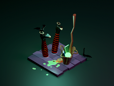 What happened to the witch? 3d blender halloween illustration isometric leg low poly magic witch