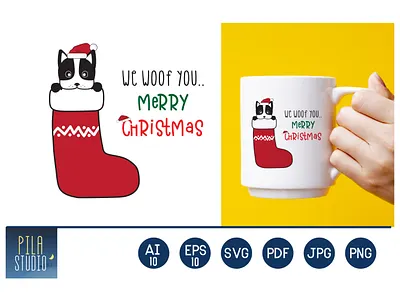 We Woof You Merry Christmas : Santa Dog Boston Terrier Cute Pet funny happy hohoho