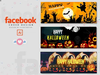 Halloween Banner, Halloween Facebook cover design, business card fall halloween graphic desing halloweenfacebookcover illustration logo