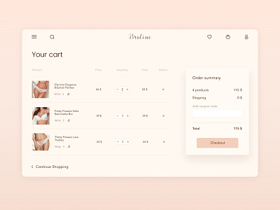 cart Braline cart checkout design minimalism product shipping shop shopping store total ui underwear ux web web design webdesign website website design
