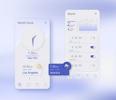 Skeuomorphism / Neumorphism UI Clock and Alarm adobe xd app art design illustration mobile mobile app mobile design mobile ui neumorphism ui sketch skeuomorphism