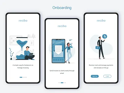Recibo App design flat login ui minimal mobile ui onboarding ui