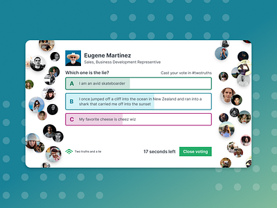 Virtual Two Truths and a Lie animation avatars chart game poll quiz quizz twotruths vote