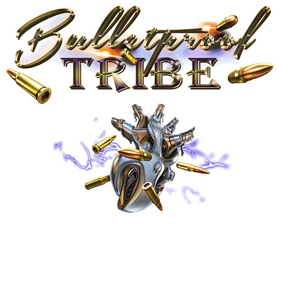 Logo "Bullteproof Tribe" bullets chrometype design gold logo graphicdesign logo retro design retrowave