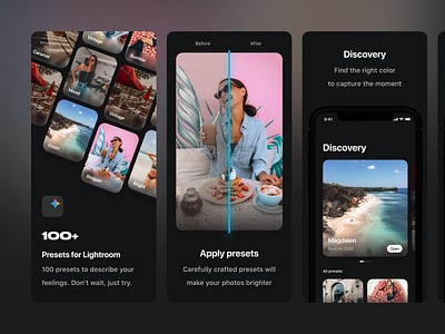 AppStore Screenshots – PRST appstore appstore product branding lightroom lightroom mobile lightroom presets mobile app mobile filters mobile presets mobile product design mobile ui photo filters screenshots visual design