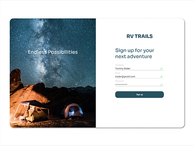 RV TRAILS branding login signup ui ux