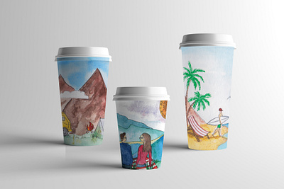 Individual cups for takeaway coffee the coffee house art brand brand design branding branding agency branding and identity coffee coffeehouse illustraion illustration restaurant travel watercolor