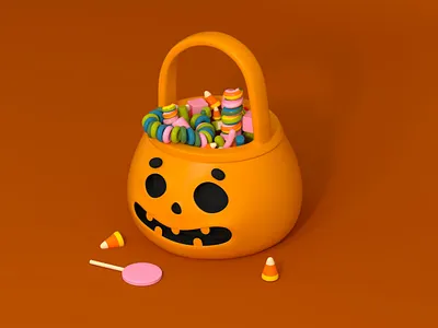 Candy basket 3d illustration 3d rendering c4d candy corn character design cinema 4d face fall festive halloween illustration jack o lantern lollipop pumpkin trick or treat