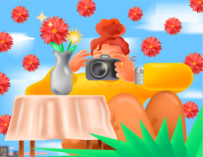 The Photographer 3d camera canon creatives design flat design flat icon flowers girl gradient illustration illustrations nikon people photo photographer photography professional professionals