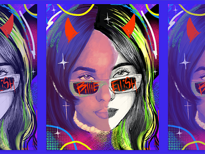 Billie Eilish Portrait art design illustration ipadpro musician portrait procreate vibrant color