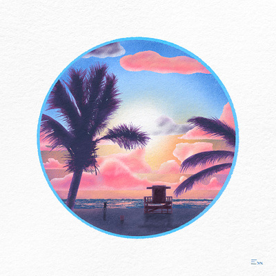 Haulover Beach - Sunrise beach digital art digital illustration editorial art eric sylvester illustration pastel colors pop art procreate procreate art summer sunny sunrise sunset