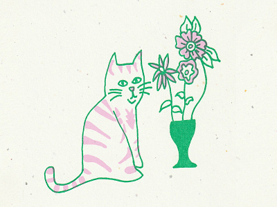 riso print cat cat design hand drawn illustration printmaking riso risograph risoprint