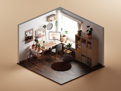 Work Station 3d blender blender3d illustration isometric lowpoly paint workstation