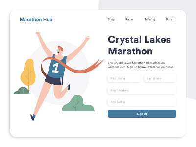 Marathon Hub clean design daily ui dailyui dailyui 001 design figma form form design illustration marathon running signup signup form signup page web design webdesign website