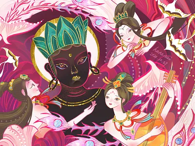 The flying devis of DunHuang buddha china illustration