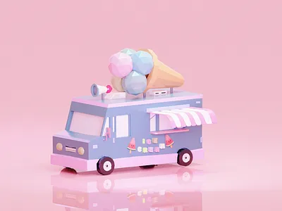 Ice Cream Truck 3d 3dart 3dlowpoly animation blender blenderart cinemaart cutedoughnu digitalart donut chart doughnut icecreamtruck mayaart