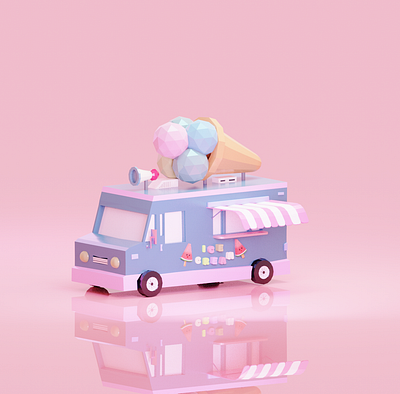 Ice Cream Truck 3d 3dart 3dlowpoly animation blender blenderart cinemaart cutedoughnu digitalart donut chart doughnut icecreamtruck mayaart