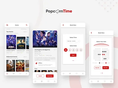 PopcornTime - Movie Ticket booking App app booking design figma mockup movie simple design ticket ui ux