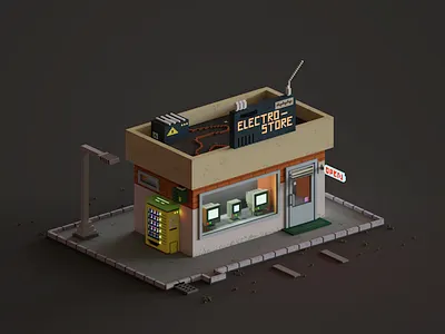 Electro Shop (Day) 3d 3d model 3d render 3d rendering art buildingdesign concept concept design digital digitalart illustration isometricart magicavoxel redesign render retro voxel voxelart