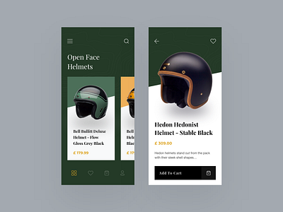 Helmet Shopping App app app design bell cafe racer concept design helmet helmet shopping helmets interface design open face helmet racer retro shopping app trending ui uidesign ux uxdesign vintage