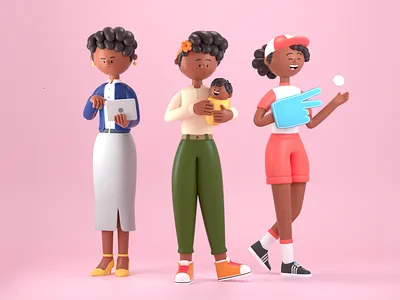 Morenita 3d athlete c4d character design girl illustration mom office render