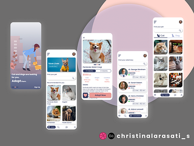 Pet Adoption and Care App adoption animal care animal pet animals cat dog figma design mobile app mobile app design pet adoption pet app pet care popular shot ui design uiux design ux design