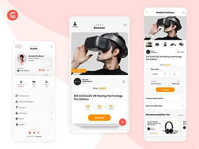 E-commerce App app buy now crowdfunding ecommerce app ecommerce shop experience fundraising gamification offers onboarding points product page profile shopping app ui ux