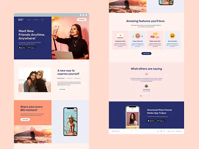 Miami Social App Landing Page Website Design adobe xd figma landing page ui mobile app ui design sketchapp social app social networking app ui design ui kit ui ux design web app web design web designer website website design 应用 应用界面 设计