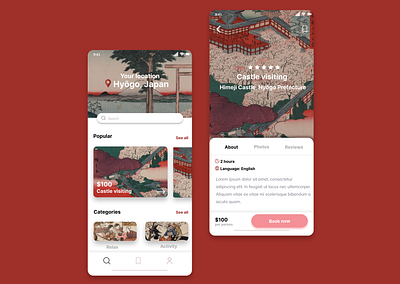 Japan Travel App app design art illustration japan minimal travel travel app ui