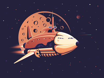 Lunar express illustration moon planet rocket rocketship shuttle space spaceship stars universe