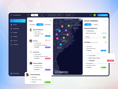 Delivery Tracking Service Web App app assignment clean ui courier dashboard design desktop interface map order management pharmacy tracking app web webapp webdesign